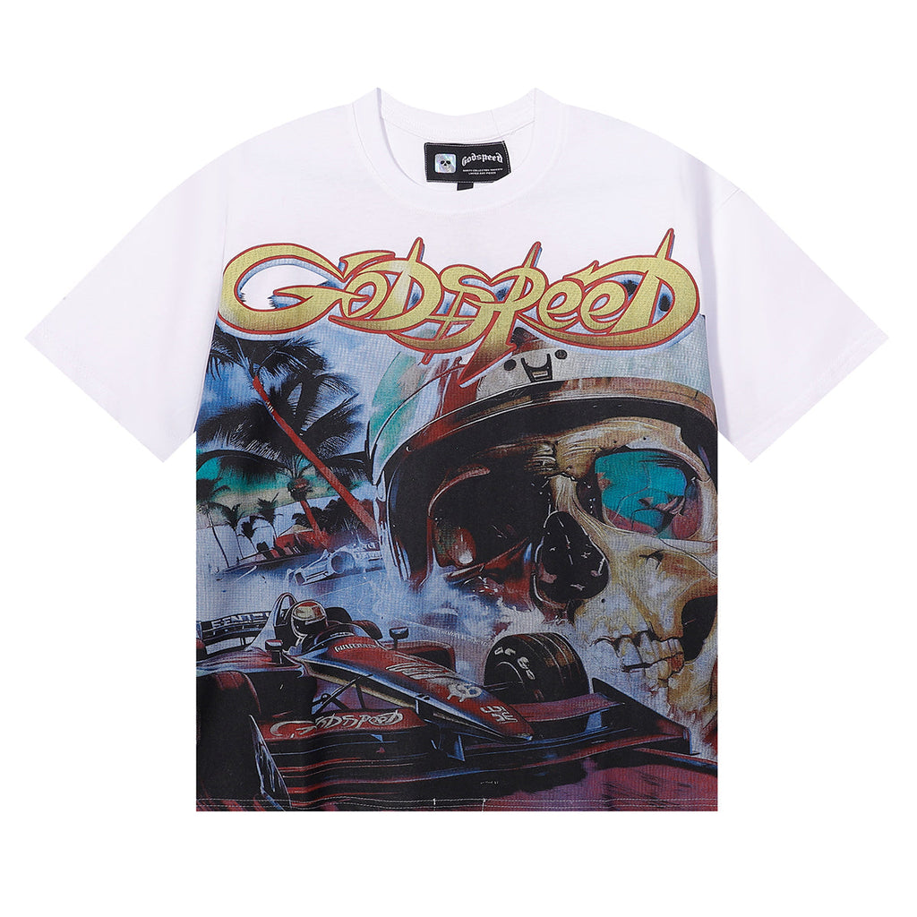 Godspeed T-shirts Skull Racing Printed Cotton Casual Short Sleeves Men and Women