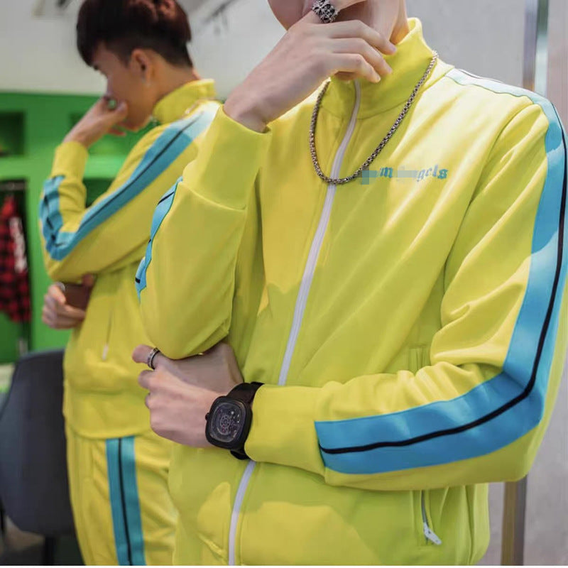 Palm Angle Sweatshirt Palm Angels Black and White Striped Stand Collar Jacket Men and Women Loose Sports