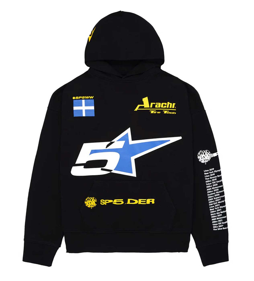 Sp5der Pit Crew Oversized Hoodie Black